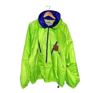 Vintage Obermeyer Ski Jacket Neon Green Purple Mens XL Retro 90s Pullover Coat